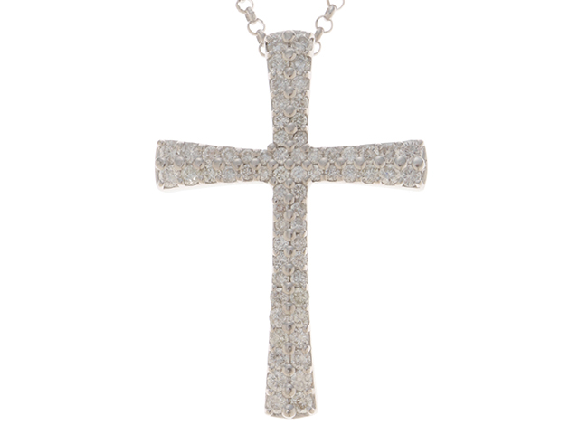 ホワイトゴールド　ダイヤ　十字架ネックレス JEWELRY ノンブランドジュエリー ネックレス クロス ホワイト