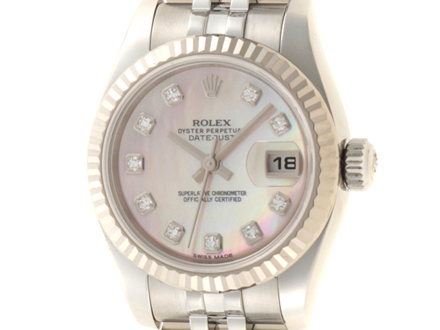 ランダム番 ROLEX ロレックス デイトジャスト 179174NG 自動巻き SS/WG ピンクシェル10Pダイヤインデックス レディース  【430】2143000618887 の購入なら「質」の大黒屋（公式）