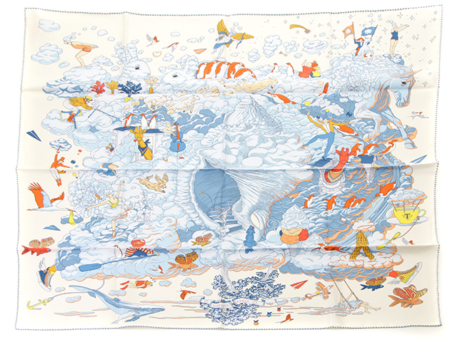 HERMES エルメス カレ90 SUR MON NUAGE クリーム HERMES エルメス カレ90 SUR MON NUAGE クリーム