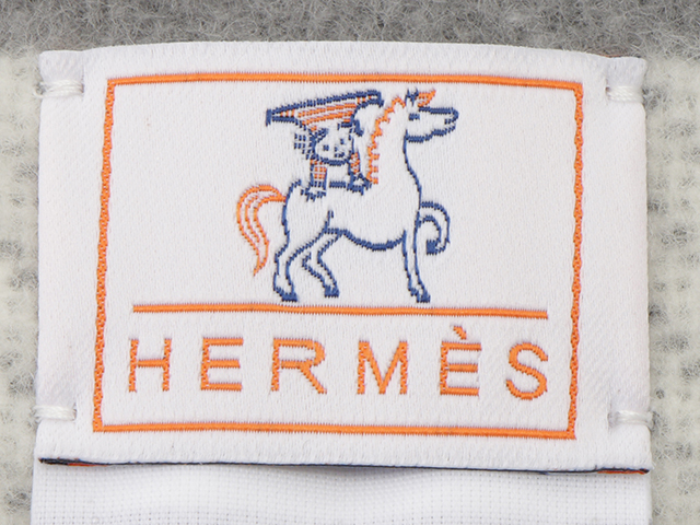 HERMES　エルメス　ブランケット　プレード　アヴァロン　グレー／ホワイト／イエロー　ウール/カシミヤ　【472】HG