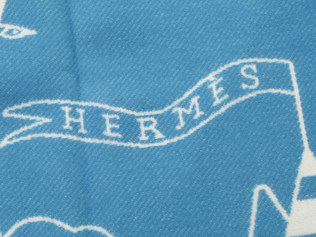 エルメス　HERMES 　 ベビーブランケット　アヴァロン　エピック　ライトブルー／ホワイト／ブルー　新品同様品　【472】KS