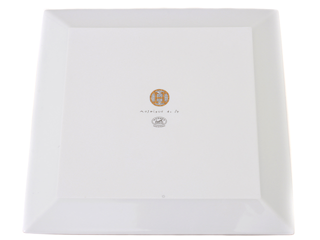 HERMES　エルメス　モザイク・ヴァンキャトル スクエアプレート オレンジ/ホワイト　未使用品　展示新品【472】KS