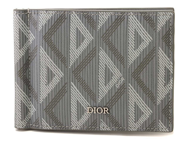 DIOR　ディオール　CDダイヤモンド　マネークリップ付きウォレット　グレー　キャンバス/レザー　2ESBH069DCO_H42E　 2143000639516　【432】