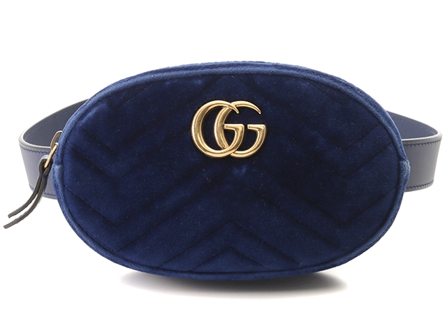 GUCCI グッチ GGマーモント ベルトバッグ ブルー べロア 476434 【472