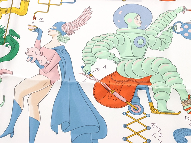 HERMES  エルメス　カレ90 TEA FOR TWO ブラン／シクラメン／マルチ【471】N