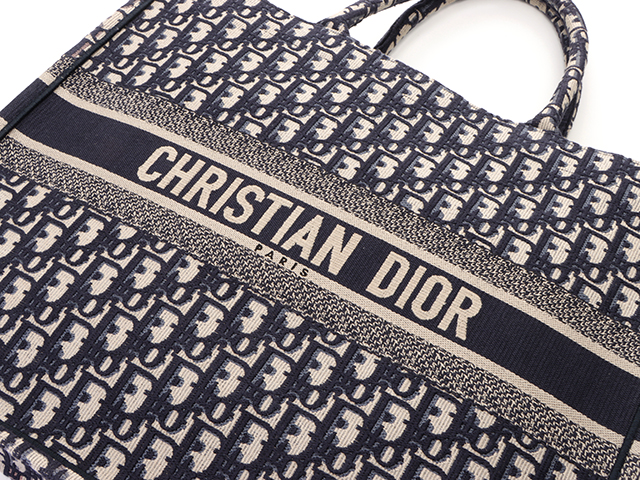 Christian Dior トートバッグ ラージサイズ ネイビー/ベージュ Dior ディオール オブリーク ブックトート ラージ トートバッグ