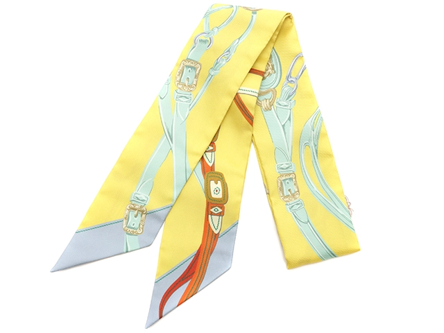 HERMES　エルメス　ツイリー　 BRIDES DE GALA APPLIQUE　ジョーヌ/ヴェール　シルク【430】2143000654304