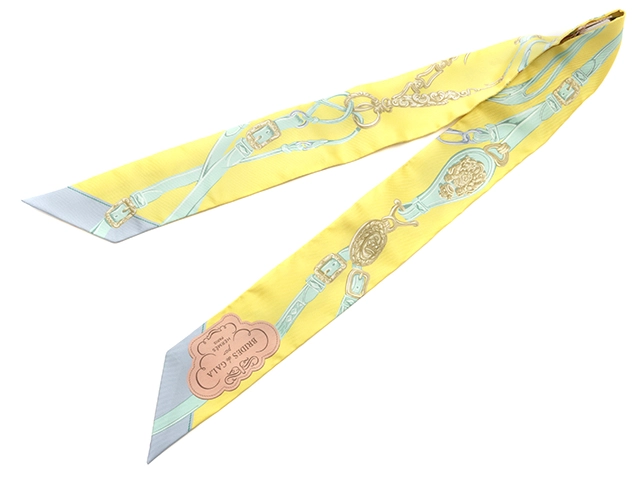 HERMES　エルメス　ツイリー　 BRIDES DE GALA APPLIQUE　ジョーヌ/ヴェール　シルク【430】2143000654304