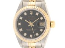 L番　ROLEX　ロレックス　デイトジャスト　69173G　自動巻き　SS/YG　レディース　10Pダイヤインデックス　ブラック【430】2143000658388