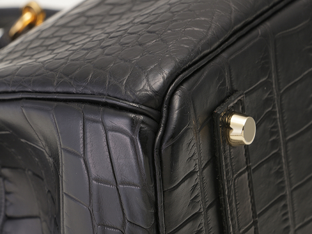 HERMES　エルメス　バーキン35　アリゲーター・マット　ブラック　ゴールド金具　□Q刻印　【432】2143000659446