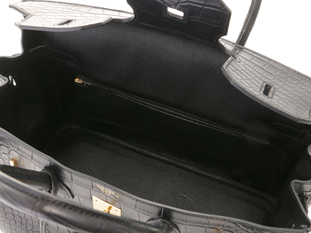 HERMES　エルメス　バーキン35　アリゲーター・マット　ブラック　ゴールド金具　□Q刻印　【432】2143000659446