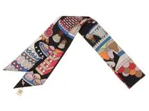 HERMES エルメス 小物 スカーフ ツイリー　チャーム La Patisserie Francaise charm ノワール ブラン ブルー シルク 2143000664198【472】
