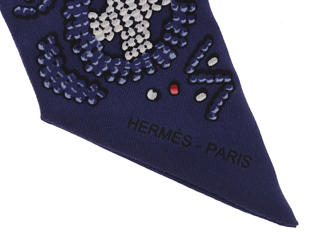 HRMES エルメス ツイリー KELLY EN PERLE インディゴ/コーラル/ブルー