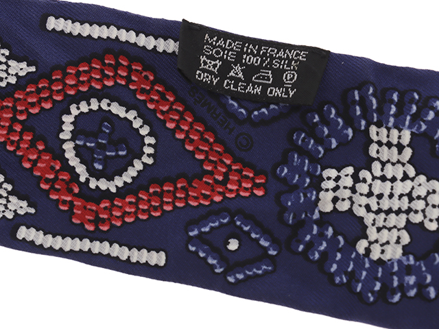 HRMES エルメス ツイリー KELLY EN PERLE インディゴ/コーラル/ブルー