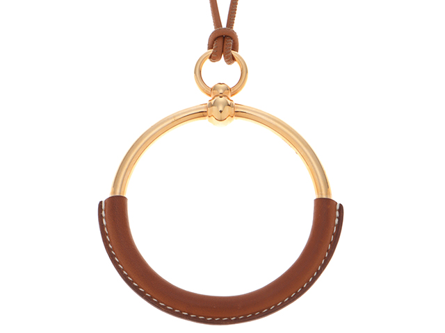 【未使用級】エルメス ループ グラン ネックレス ブラウン ゴールド 78cm HERMES エルメス ループグランネックレス ゴールド 金メッキ