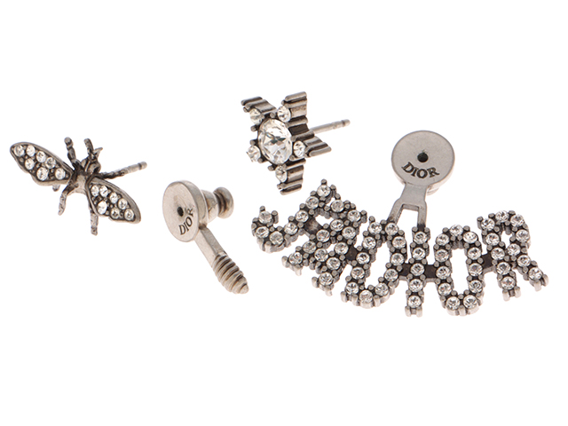 DIOR、ディオール、黒真珠、￼ピアス、￼ Dior ディオール J'ADIOR&BEEピアス メタル/クリスタル シルバー 【431