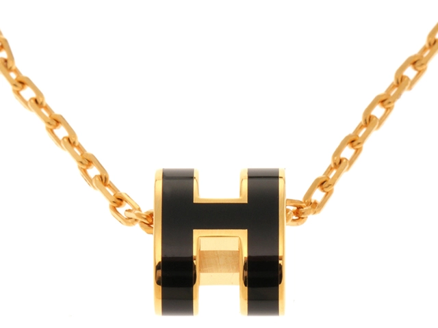 HERMES エルメス ポップアッシュ・ミニネックレス ブラック 金メッキ  