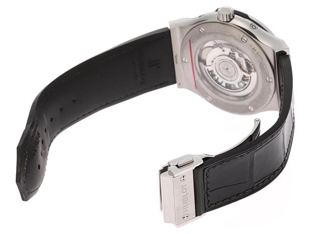 HUBLOT ウブロ 腕時計 2018年正規品 クラシック・フュージョン アエロフュージョン ムーンフェイズ 517.NX.0170.LR チタニウム/ラバー/アリゲーター スケルトン文字盤 自動巻き【472】SJ