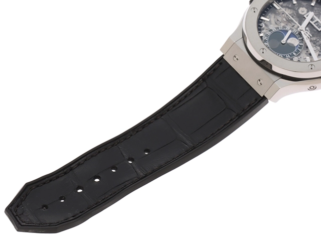 HUBLOT ウブロ 腕時計 2018年正規品 クラシック・フュージョン アエロフュージョン ムーンフェイズ 517.NX.0170.LR チタニウム/ラバー/アリゲーター スケルトン文字盤 自動巻き【472】SJ