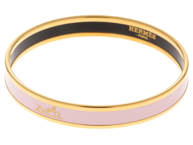 HERMES エルメス エマイユPM ピンク 金メッキ/エナメル【430