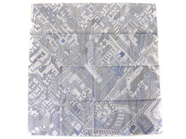 HERMES エルメス カレ90 PANTIN CITY ブラン／ノワール／ブルー