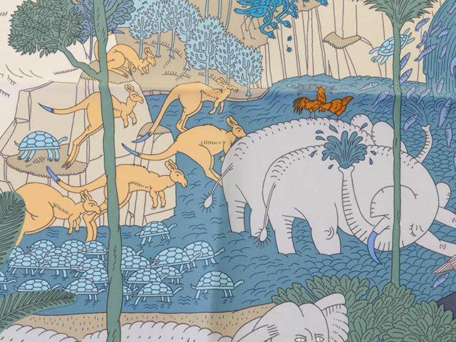 HERMES エルメス カレ90 LE CARNAVAL DES ANIMAUX ブルー