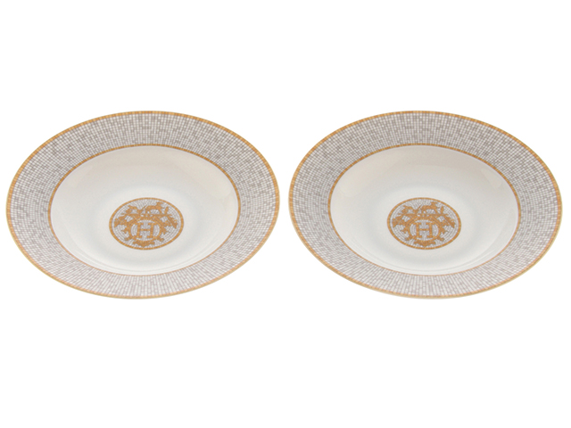 HERMES エルメス 食器 スーププレート モザイク24 ゴールド 2枚