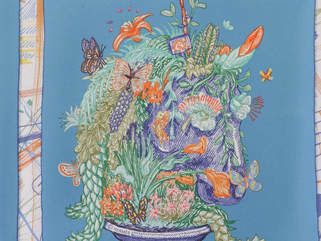 HERMES エルメス カレ90 スカーフ CHEVALOSCOPE ブルー オレンジ