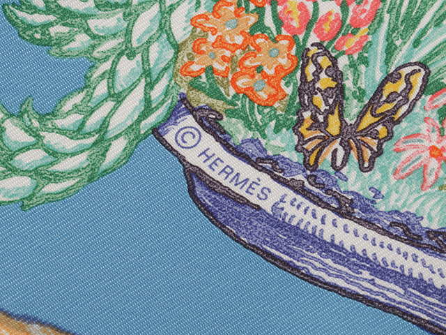 HERMES エルメス カレ90 スカーフ CHEVALOSCOPE ブルー オレンジ