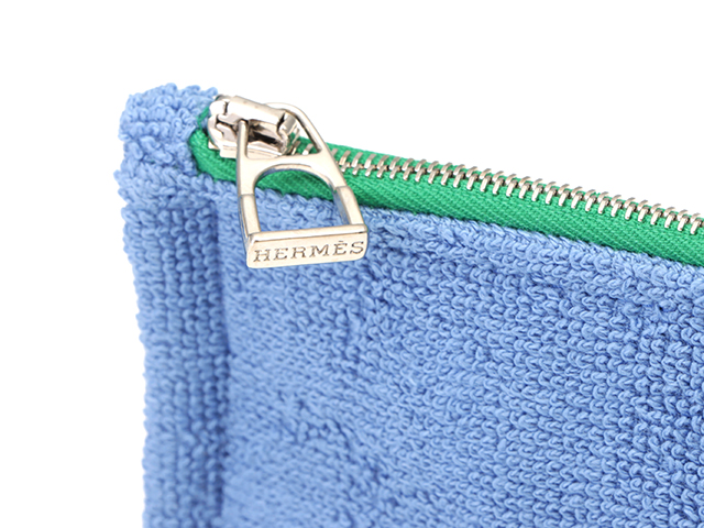 【HERMES ポーチ】　ブルー HERMES エルメス ポーチ レ・カバン フラットポーチミニ 自転車