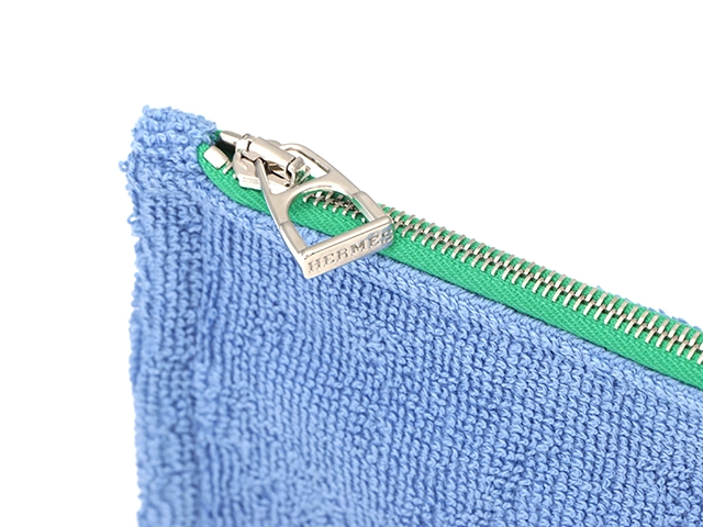 HERMES エルメス ポーチ レ・カバン フラットポーチPM 自転車 コットン ブルー/グリーン/シルバー色金具【431】SJ2143000697097