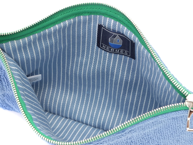 HERMES エルメス ポーチ レ・カバン フラットポーチPM 自転車 コットン ブルー/グリーン/シルバー色金具【431】SJ2143000697097