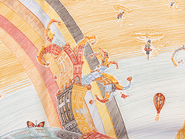 HERMES エルメス カレ90 LES FOLIES DU FAUBOURG ブラウン