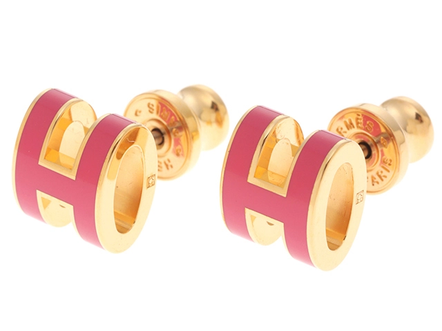 HERMES エルメス ピアス ミニ・ポップアッシュ ピアス H608002F B3 ラッカーメタル ローズ･メキシコ/イエローゴールドプレーテッド 未使用品【472】SJ