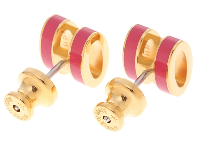 HERMES エルメス ピアス ミニ・ポップアッシュ ピアス H608002F B3 ラッカーメタル ローズ･メキシコ/イエローゴールドプレーテッド 未使用品【472】SJ