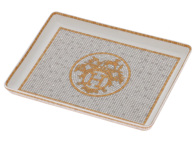 HERMES エルメス 食器 トレー モザイク 24 ゴールド PM P026089P ポーセリン/24Kゴールド シルクスクリーンプリント 未使用品【472】SJ