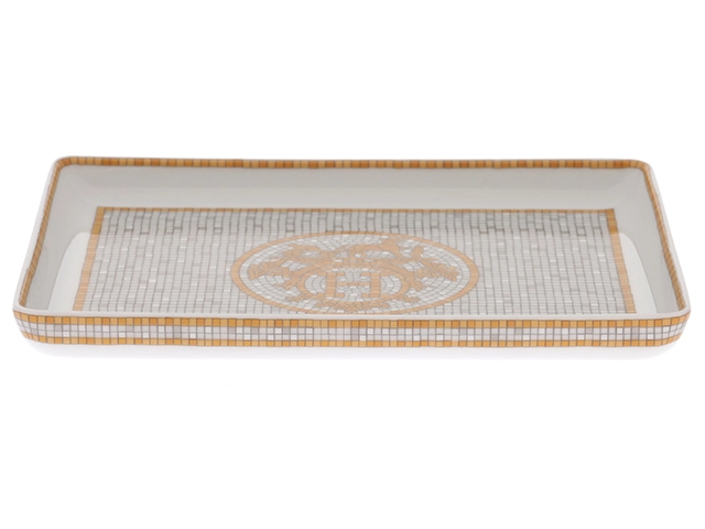 HERMES エルメス 食器 トレー モザイク 24 ゴールド PM P026089P ポーセリン/24Kゴールド シルクスクリーンプリント 未使用品【472】SJ