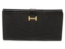 HERMES エルメス　小物　長財布　ベアンスフレ　アリゲーター　ブラック・GP金具　U刻印・2022年頃製造【472】HA