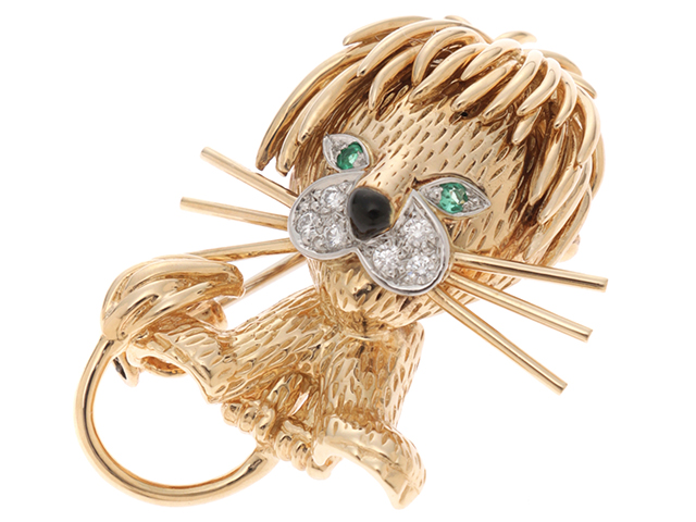 VAN CLEEF&ARPELS ヴァンクリーフ&アーペル リオンクリップ イエローゴールド ホワイトゴールド エメラルドオニキス ダイヤモンド 約12.7g 2143000703507 【432】