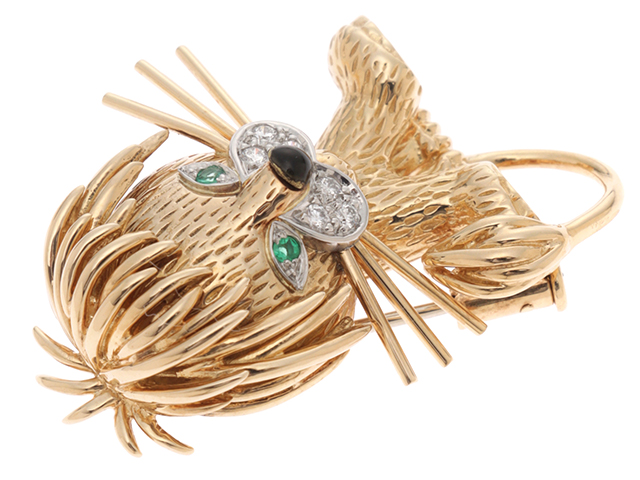 VAN CLEEF&ARPELS ヴァンクリーフ&アーペル リオンクリップ イエローゴールド ホワイトゴールド エメラルドオニキス ダイヤモンド 約12.7g 2143000703507 【432】