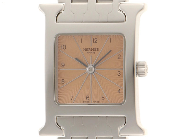 HERMES エルメス Hウォッチ HH1.210 SS ステンレススチール ピンクアラビアギョウシェ クォーツ 【460】2143000704863
