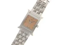 HERMES エルメス Hウォッチ HH1.210 SS ステンレススチール ピンクアラビアギョウシェ クォーツ 【460】2143000704863