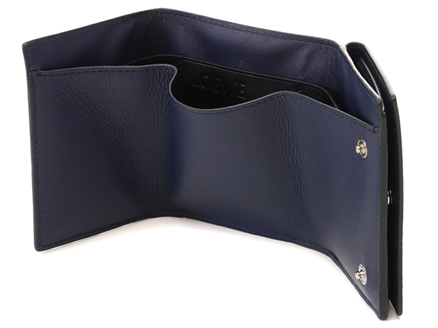 LOEWE ロエベ 財布 トライフォールドウォレット ネイビー カーフ (2143000705037) 【200】