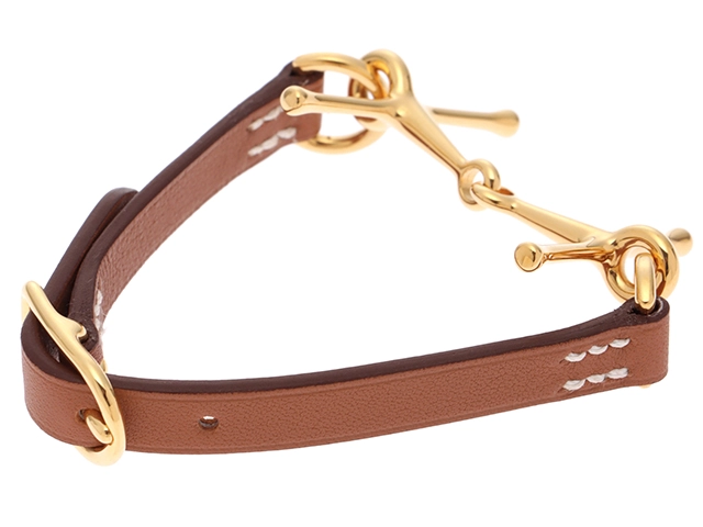 HERMES 　エルメス　モールブレスレット ゴールド/SS/レザー　D刻印(2019年頃)　【471】　Y