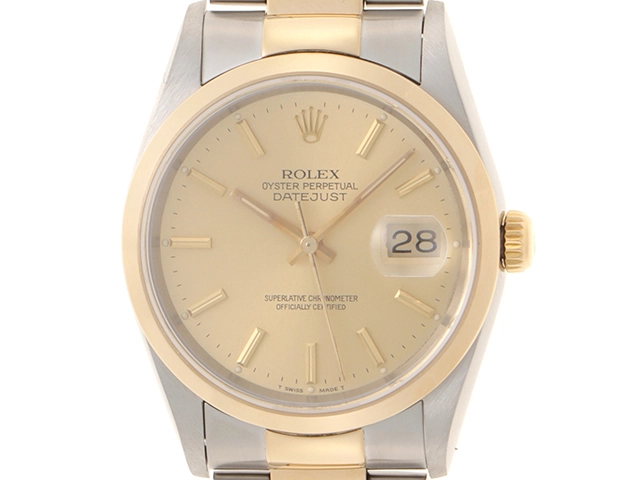 P番　ROLEX　ロレックス　デイトジャスト　16203　YG/SS　シャンパン　自動巻き　ユニセックス2143000716446【432】