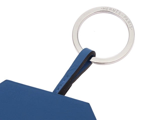 HERMES　エルメス　小物　クロシェット　キーホルダー　バッグチャム　ブルー・ＳＶ金具　ヴォースイフト　箱付き　【472】HA