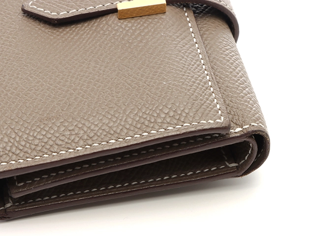 HERMES エルメス  三つ折り財布 ベアン コンビネ エトゥープ ヴォーエプソン ゴールド金具 B刻【473】