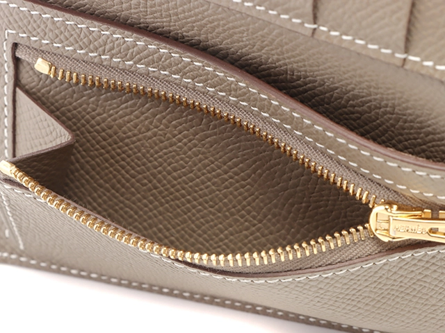 HERMES エルメス  三つ折り財布 ベアン コンビネ エトゥープ ヴォーエプソン ゴールド金具 B刻【473】