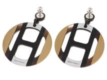 HERMES エルメス Hエキップピアス ブラック/ゴールド/シルバー