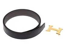 【送料無料】HERMESエルメス 未使用 ボックスカーフ 革ベルト ゴールド金具 HERMES エルメス Hベルト 32mm ブラック エタン 金具ゴールド